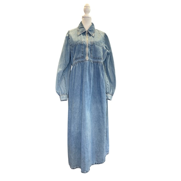 ALIGNE M/L Organic Cotton Denim Maxi Dress Scandinavian Style - Picture 3 of 10